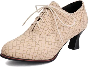 SHEMEE Women's Kitten Heels Oxford Pumps Victorian Style Vintage Mid-Heels Lace Up Brogues Witch Costume Cosplay Shoes