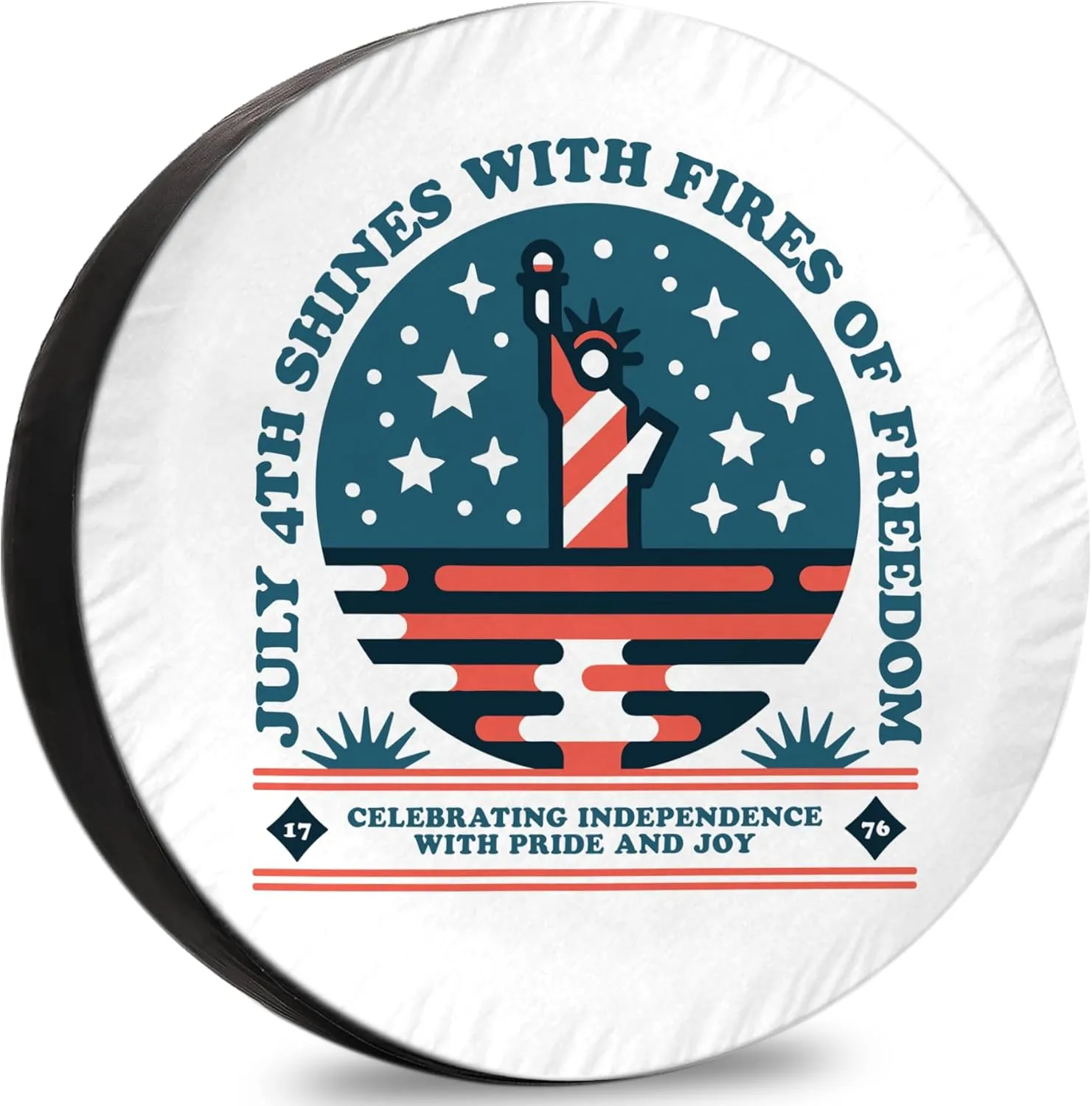 Shines with Fires of Freedom Spare Tire Cover – Oxford Fabric Camper Van Accessories with Weatherproof, UV-Resistant Protection for RVs, SUV Wilderness Journey - 14 Inch