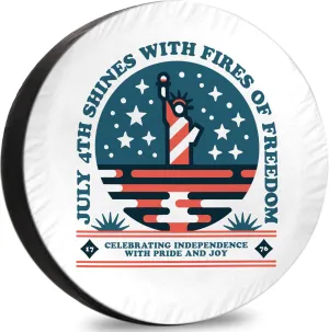 Shines with Fires of Freedom Spare Tire Cover – Oxford Fabric Camper Van Accessories with Weatherproof, UV-Resistant Protection for RVs, SUV Wilderness Journey - 14 Inch