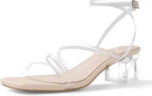 Shoe'N Tale Strappy Heels for Women Low Chunky Block Heel Dress Shoes Square Open Toe Ankle Strap Heeled Sandals