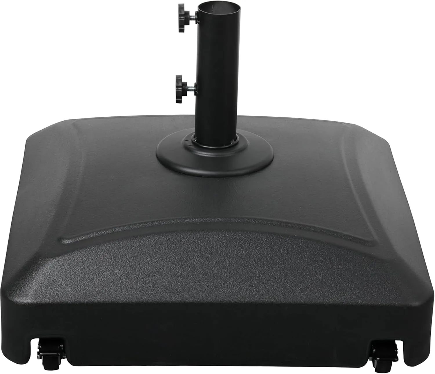 Simple Deluxe 125lb Capacity Fillable Mobile Patio Umbrella Base with 4 Wheels, 2 Locks, 2 Knobs, Black