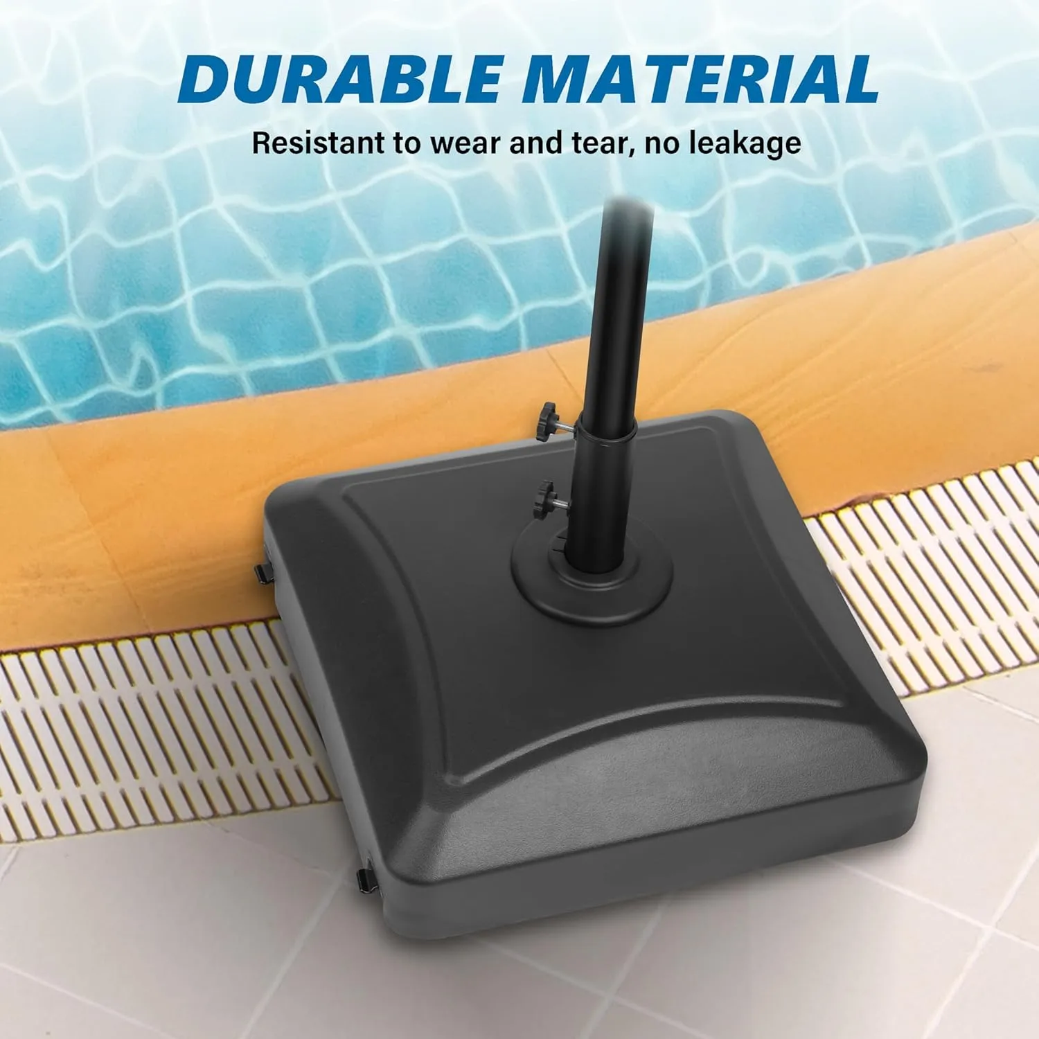 Simple Deluxe 125lb Capacity Fillable Mobile Patio Umbrella Base with 4 Wheels, 2 Locks, 2 Knobs, Black