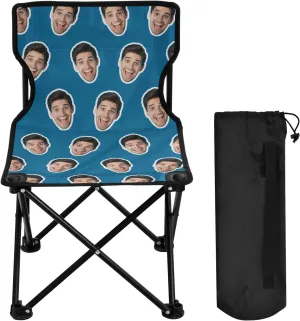Sinestour Ice Blue Custom Folding Camping Chair Personalized Photo Face Outdoor Chair with Carry Bag for Barbeques Picnic Travel