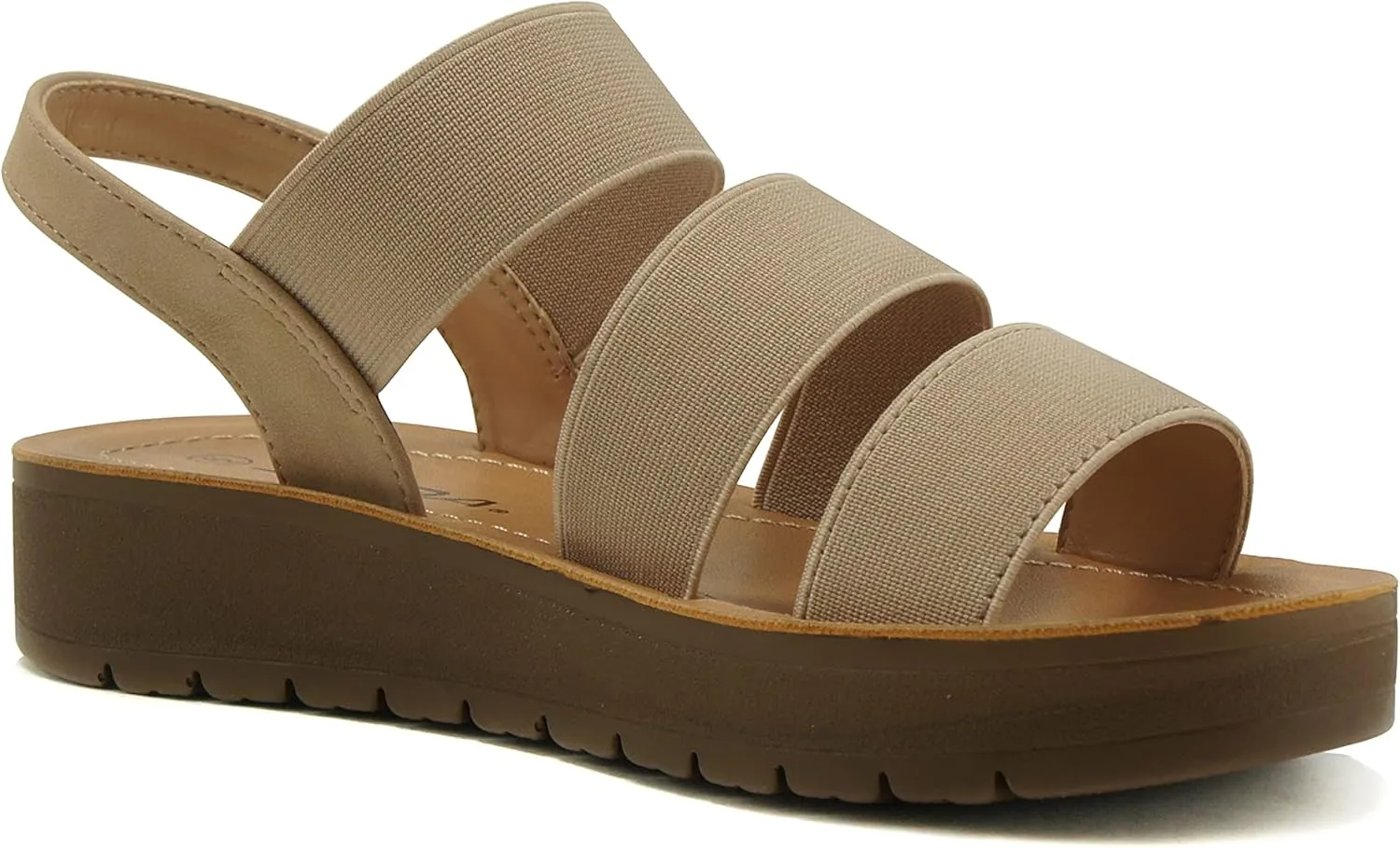 Soda BUTTON ~ Women Slip On Casual Open Toe Three Elastic Bands with Ankle Strap Fashion Gladiator Sandal