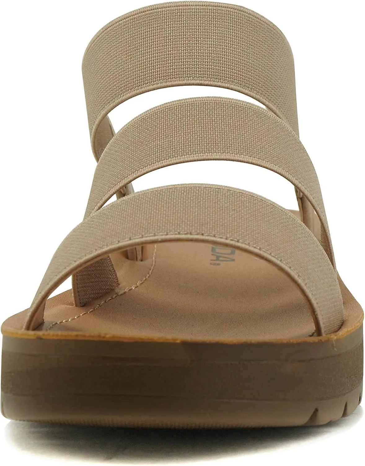 Soda BUTTON ~ Women Slip On Casual Open Toe Three Elastic Bands with Ankle Strap Fashion Gladiator Sandal