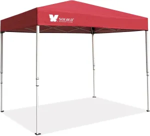 SORARA E-Z Pop Up Outdoor Portable Canopy Tent, Commercial Instant Shelter with Carry Bag, Tent Stakes, Red Roof and White Frame 6'x4'