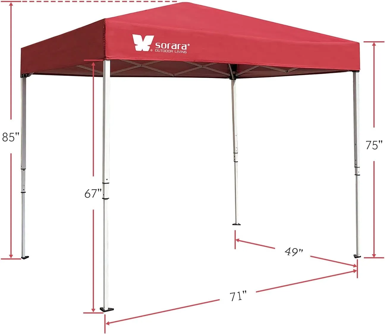 SORARA E-Z Pop Up Outdoor Portable Canopy Tent, Commercial Instant Shelter with Carry Bag, Tent Stakes, Red Roof and White Frame 6'x4'