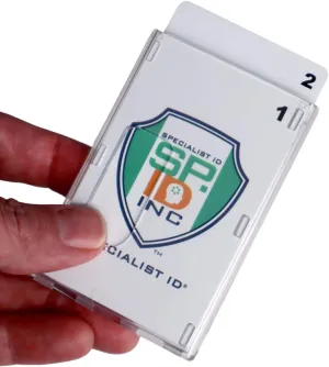 Specialist ID Bulk 25 Pack - Heavy Duty Crystal Clear 2 Card Badge Holder - Vertical Dual Sided Holds Two Cards - Polycarbonate Rigid Plastic ID Cases with Secure Top Load