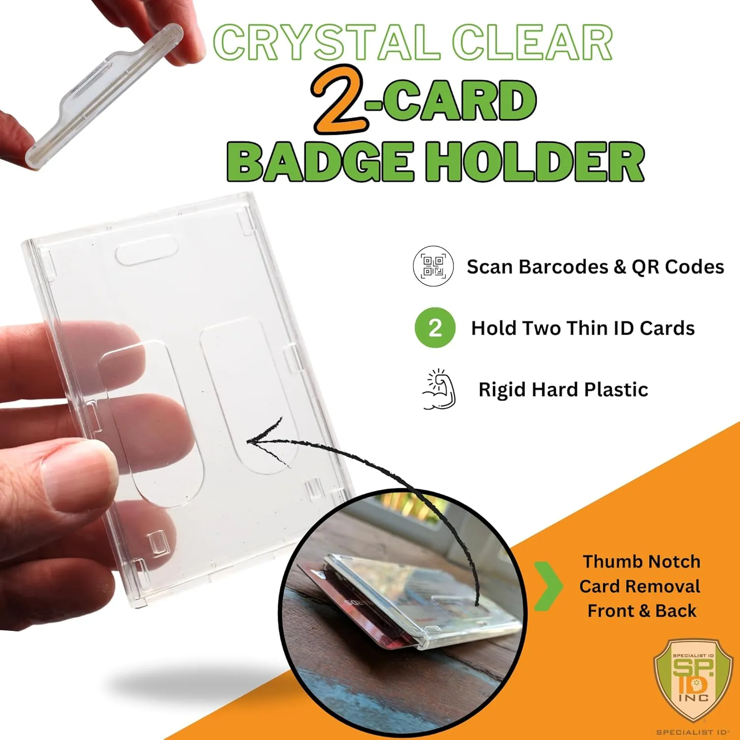 Specialist ID Bulk 25 Pack - Heavy Duty Crystal Clear 2 Card Badge Holder - Vertical Dual Sided Holds Two Cards - Polycarbonate Rigid Plastic ID Cases with Secure Top Load