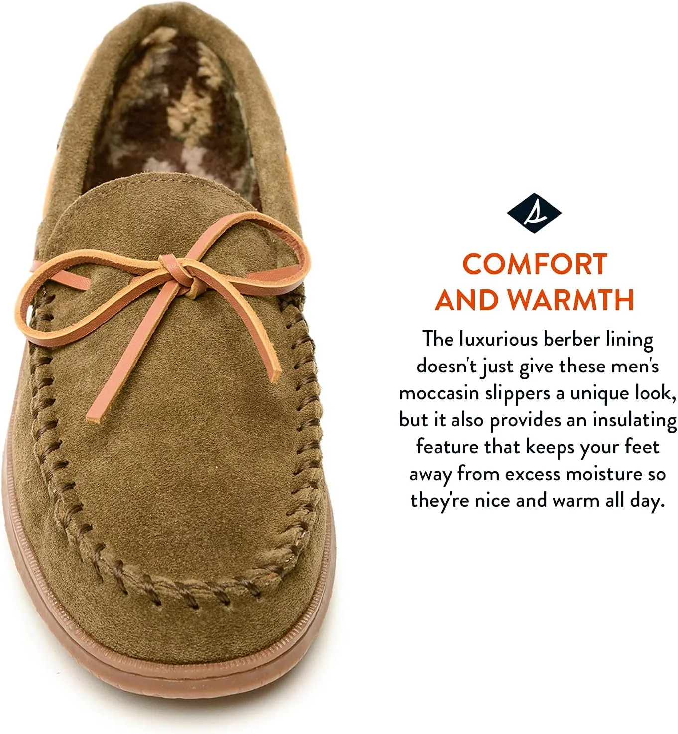 Sperry Men's Trapper Moccasin Slippers with Rawhide Leather Lacing, Lightweight Hardsole Moccasin Slippers for Men