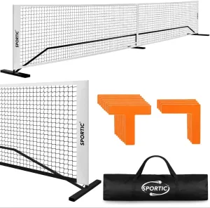 SPORTIC Portable Pickleball Net for Driveway - Regulation Size 22ft Pickleball Net with Court Markers &Carry Bag for Tennis/Badminton/Volleyball Outdoors &Indoors