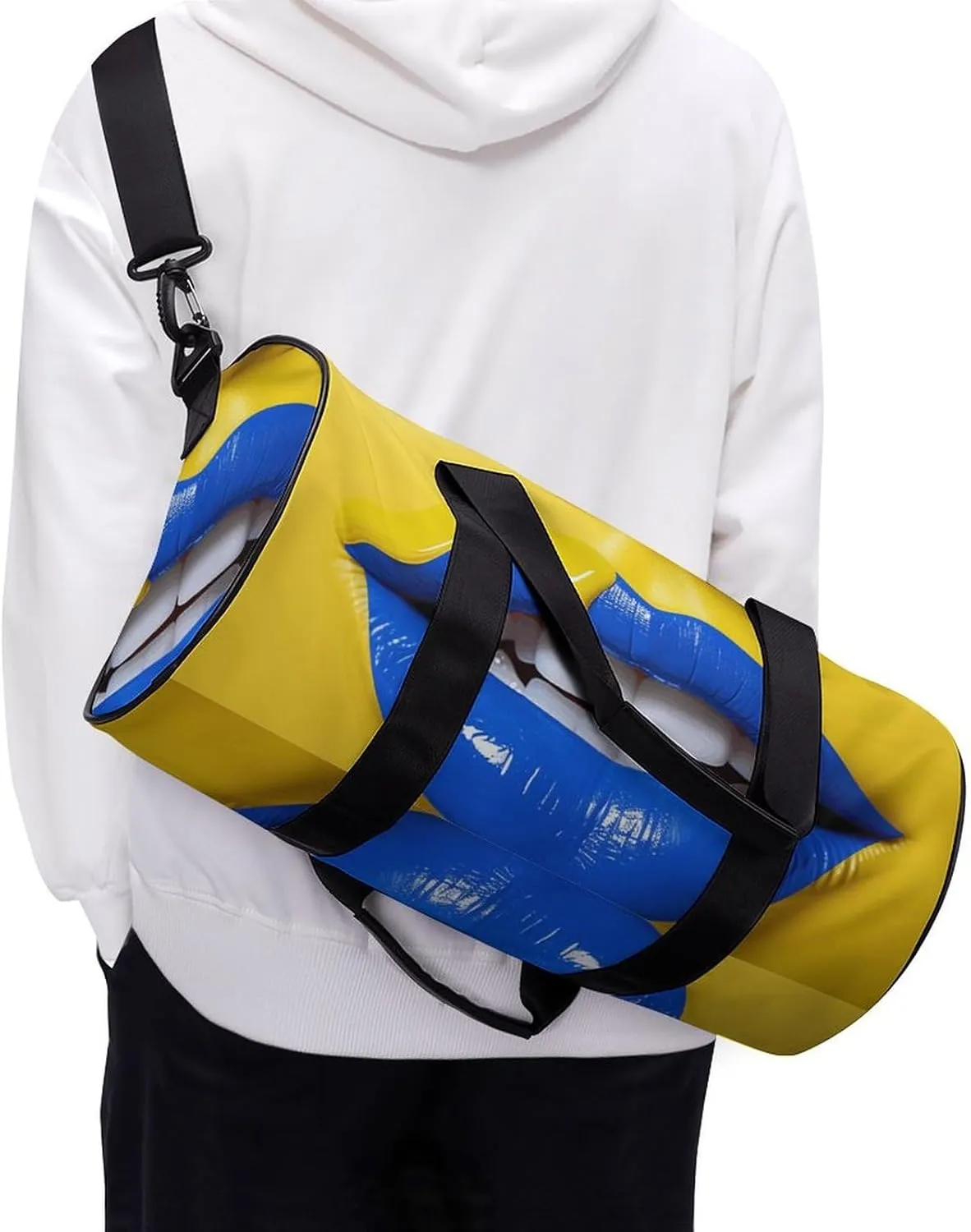 Sports Gym Bag for Women Men Travel Duffel Bag Blue Lips Pictures Weekender Bag Canvas Carry on Overnight Bag for Travel Swimming Fitness Workout Sports Duffle Bag
