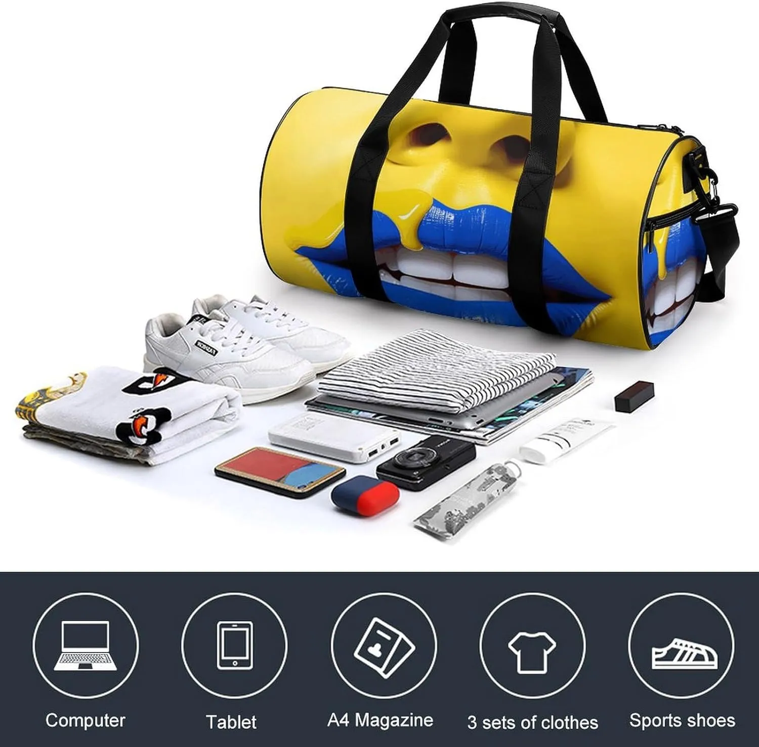 Sports Gym Bag for Women Men Travel Duffel Bag Blue Lips Pictures Weekender Bag Canvas Carry on Overnight Bag for Travel Swimming Fitness Workout Sports Duffle Bag