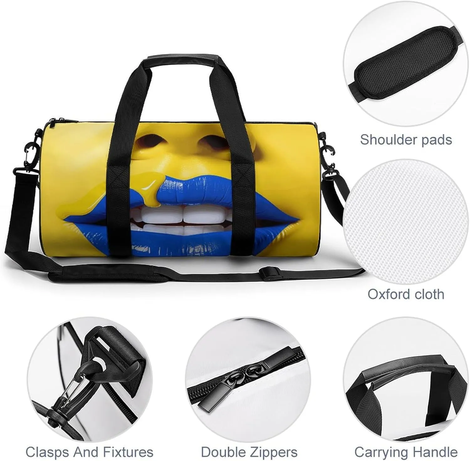 Sports Gym Bag for Women Men Travel Duffel Bag Blue Lips Pictures Weekender Bag Canvas Carry on Overnight Bag for Travel Swimming Fitness Workout Sports Duffle Bag