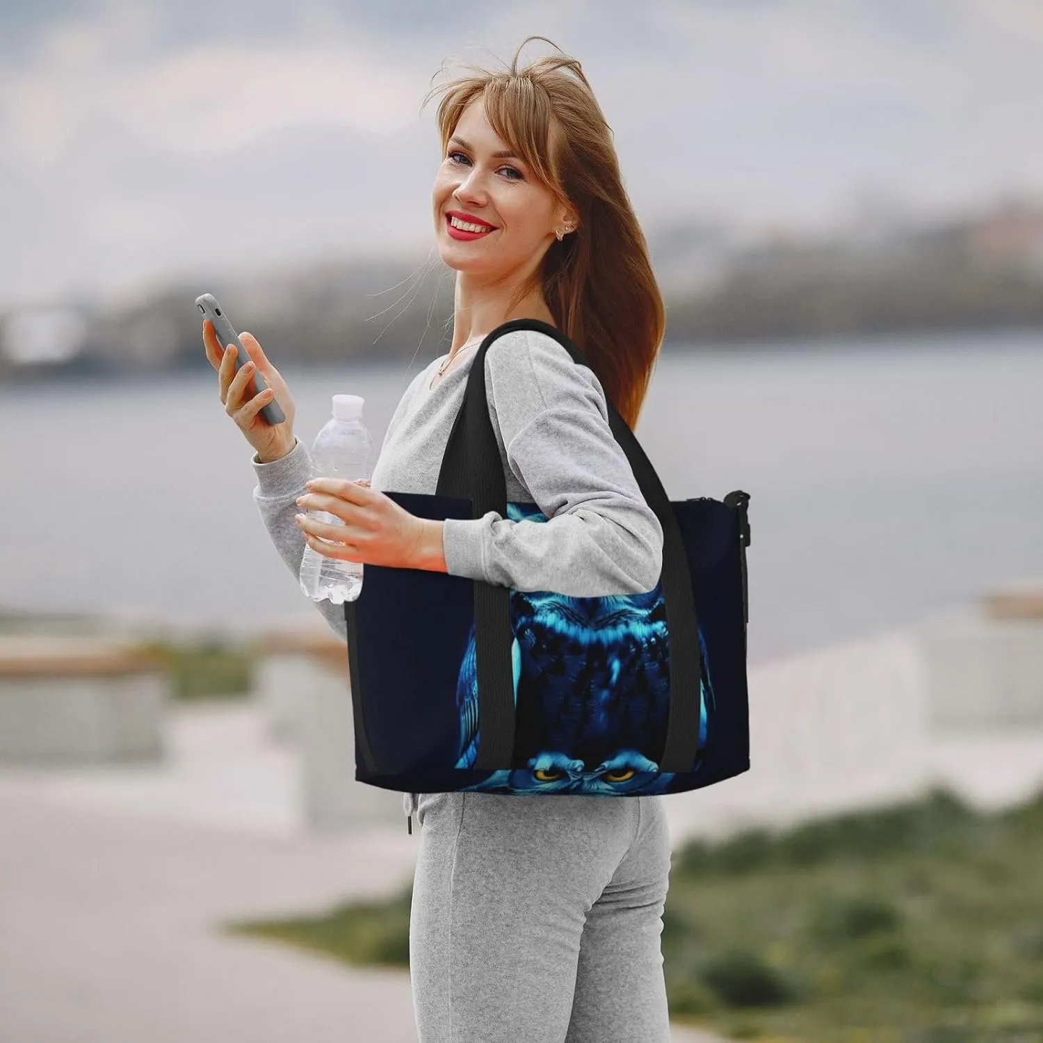 Sports Gym Bag for Women Men Travel Duffel Bag Tote Blue Owl Weekender Bag Canvas Carry on Overnight Bag for Travel Swimming Fitness Workout Sports Duffle Bag