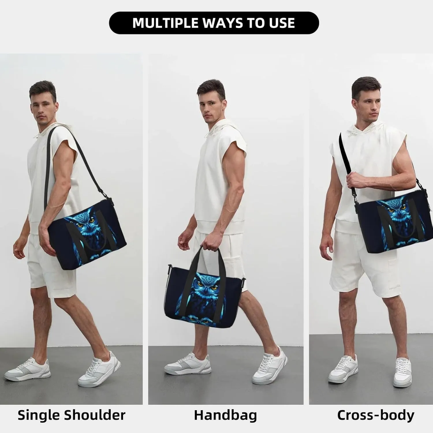Sports Gym Bag for Women Men Travel Duffel Bag Tote Blue Owl Weekender Bag Canvas Carry on Overnight Bag for Travel Swimming Fitness Workout Sports Duffle Bag