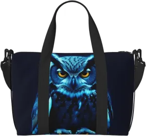 Sports Gym Bag for Women Men Travel Duffel Bag Tote Blue Owl Weekender Bag Canvas Carry on Overnight Bag for Travel Swimming Fitness Workout Sports Duffle Bag