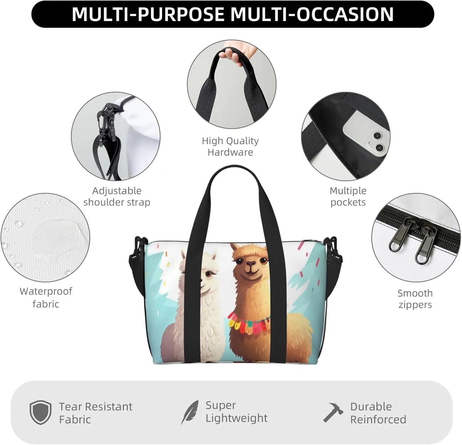 Sports Gym Bag for Women Men Travel Duffel Bag Tote Llama Alpaca Weekender Bag Canvas Carry on Overnight Bag for Travel Swimming Fitness Workout Sports Duffle Bag