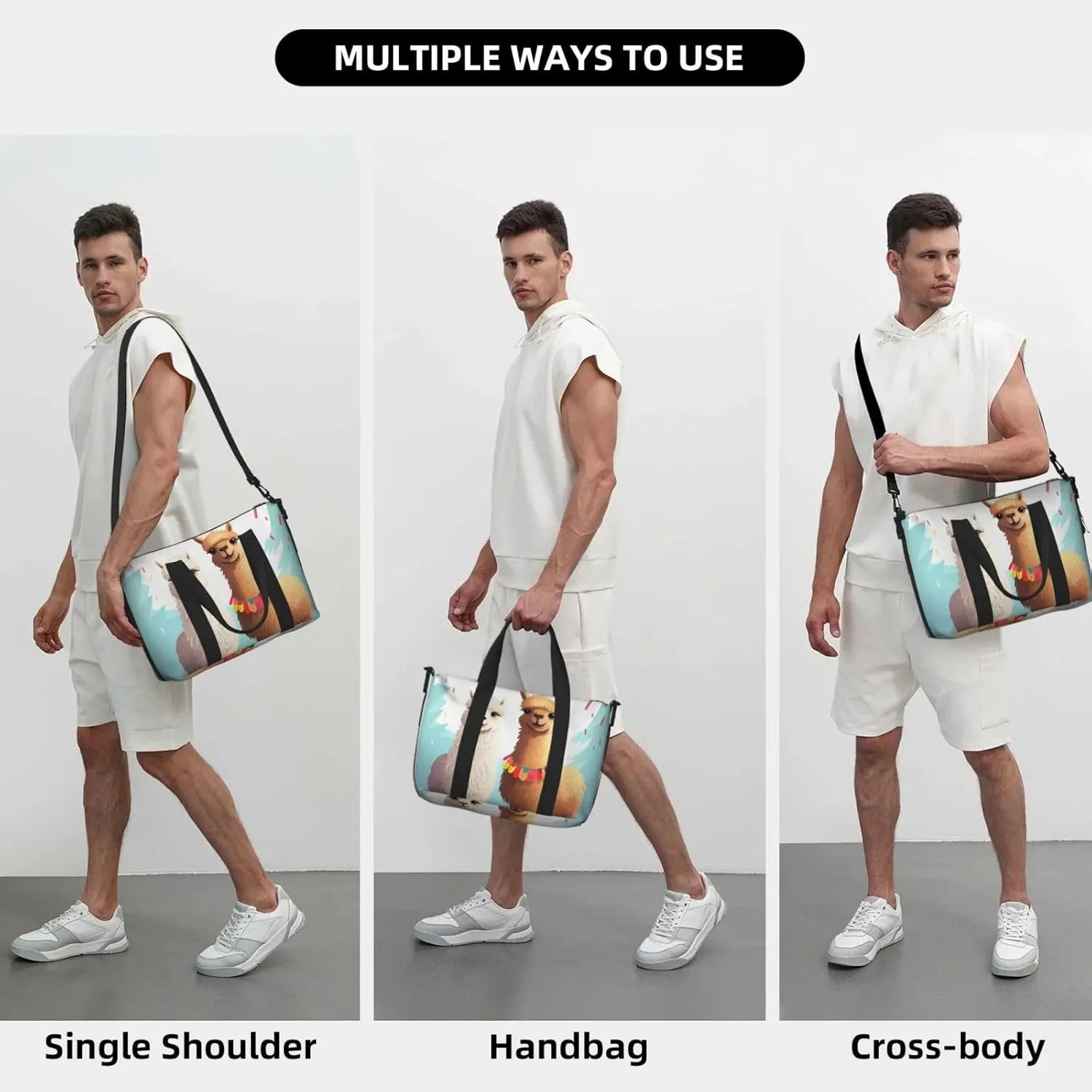 Sports Gym Bag for Women Men Travel Duffel Bag Tote Llama Alpaca Weekender Bag Canvas Carry on Overnight Bag for Travel Swimming Fitness Workout Sports Duffle Bag