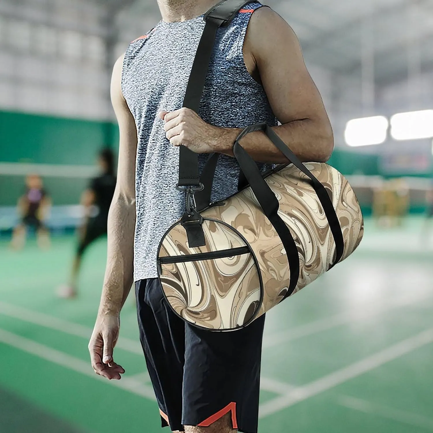 Sports Gym Bag for Women Men Travel Duffel Bag Tote Weekender Bag Abstract Curve Pattern Carry on Overnight Bag for Travel Swimming Fitness Workout Sports Duffle Bag