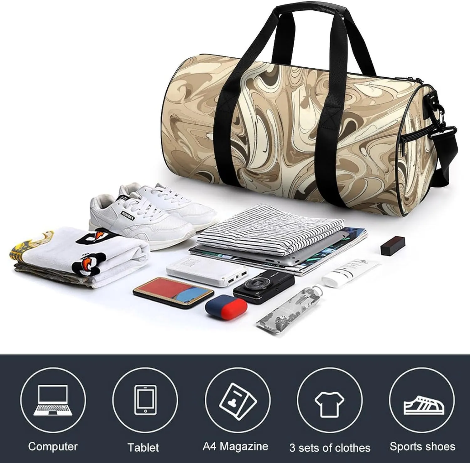 Sports Gym Bag for Women Men Travel Duffel Bag Tote Weekender Bag Abstract Curve Pattern Carry on Overnight Bag for Travel Swimming Fitness Workout Sports Duffle Bag