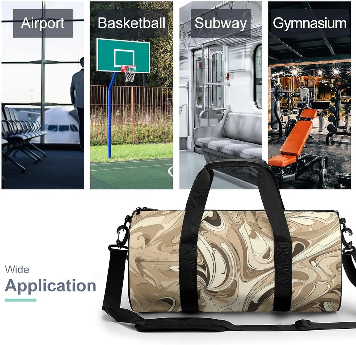 Sports Gym Bag for Women Men Travel Duffel Bag Tote Weekender Bag Abstract Curve Pattern Carry on Overnight Bag for Travel Swimming Fitness Workout Sports Duffle Bag