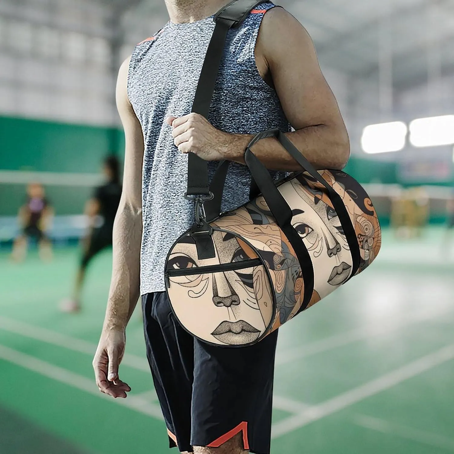 Sports Gym Bag for Women Men Travel Duffel Bag Tote Weekender Bag Female Face Carry on Overnight Bag for Travel Swimming Fitness Workout Sports Duffle Bag