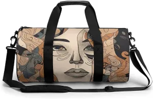 Sports Gym Bag for Women Men Travel Duffel Bag Tote Weekender Bag Female Face Carry on Overnight Bag for Travel Swimming Fitness Workout Sports Duffle Bag