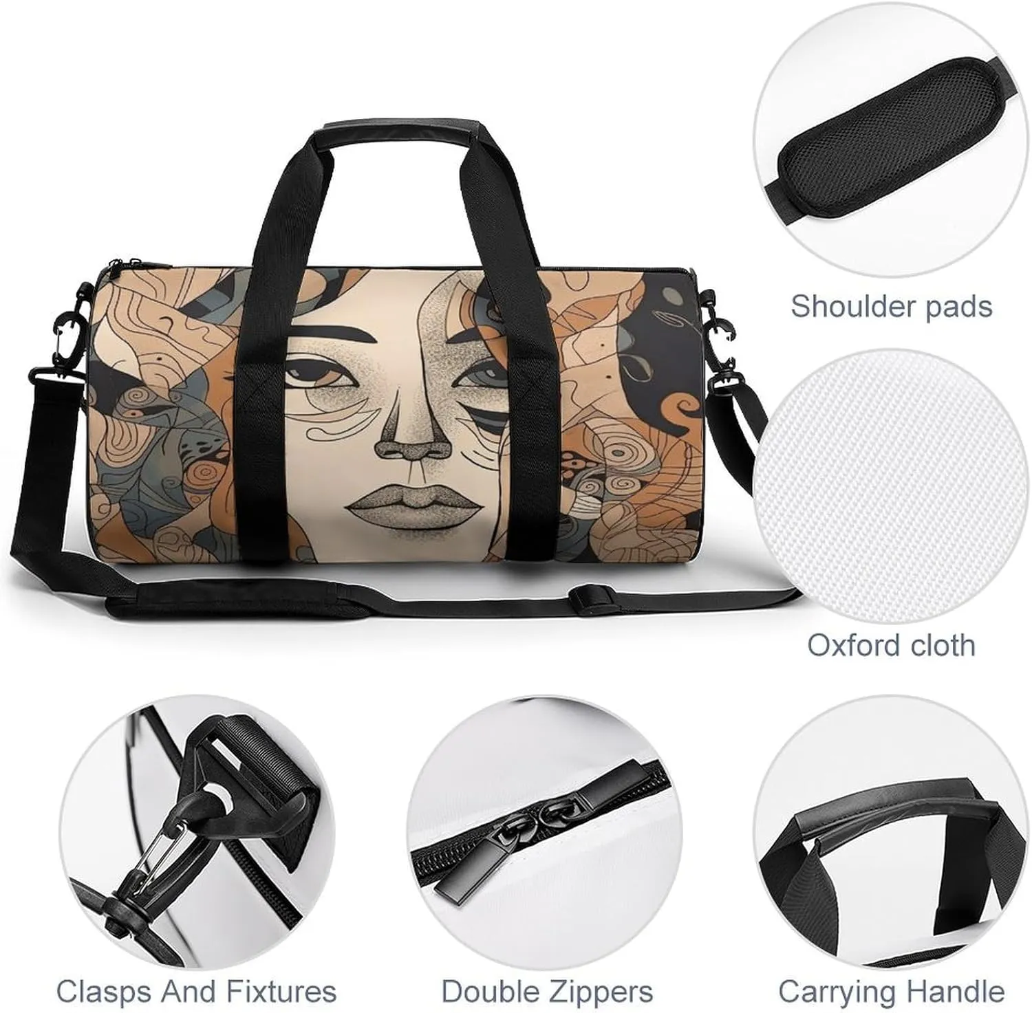 Sports Gym Bag for Women Men Travel Duffel Bag Tote Weekender Bag Female Face Carry on Overnight Bag for Travel Swimming Fitness Workout Sports Duffle Bag