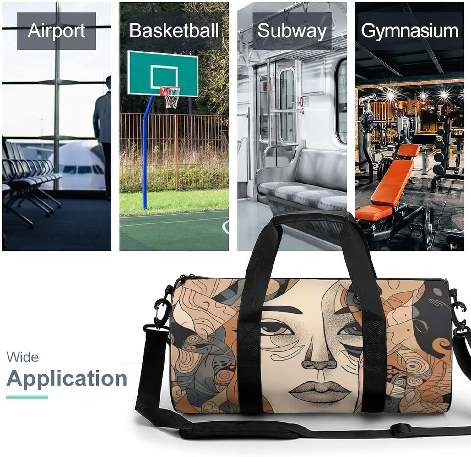 Sports Gym Bag for Women Men Travel Duffel Bag Tote Weekender Bag Female Face Carry on Overnight Bag for Travel Swimming Fitness Workout Sports Duffle Bag
