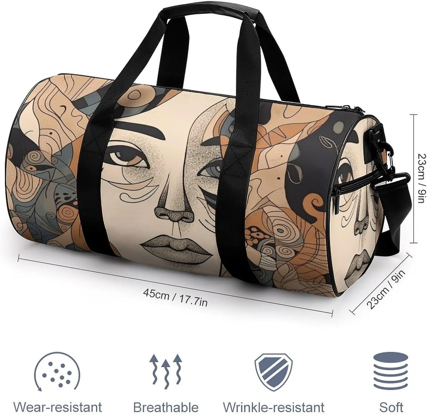 Sports Gym Bag for Women Men Travel Duffel Bag Tote Weekender Bag Female Face Carry on Overnight Bag for Travel Swimming Fitness Workout Sports Duffle Bag