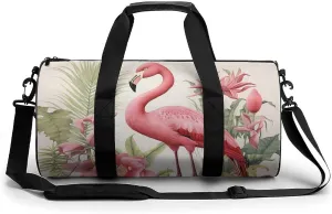 Sports Gym Bag for Women Men Travel Duffel Bag Tote Weekender Bag Flamingo And Leaves Carry on Overnight Bag for Travel Swimming Fitness Workout Sports Duffle Bag