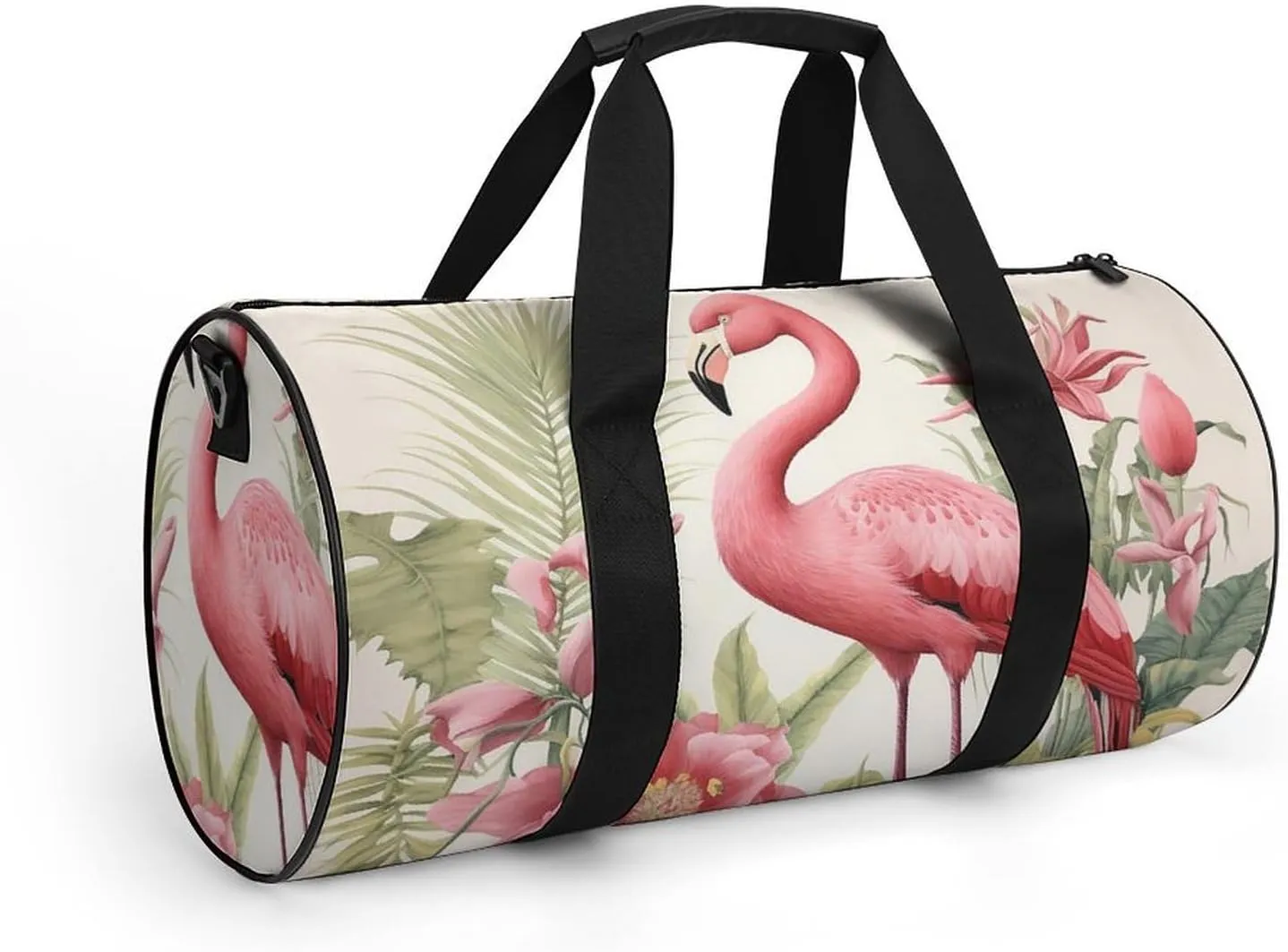 Sports Gym Bag for Women Men Travel Duffel Bag Tote Weekender Bag Flamingo And Leaves Carry on Overnight Bag for Travel Swimming Fitness Workout Sports Duffle Bag