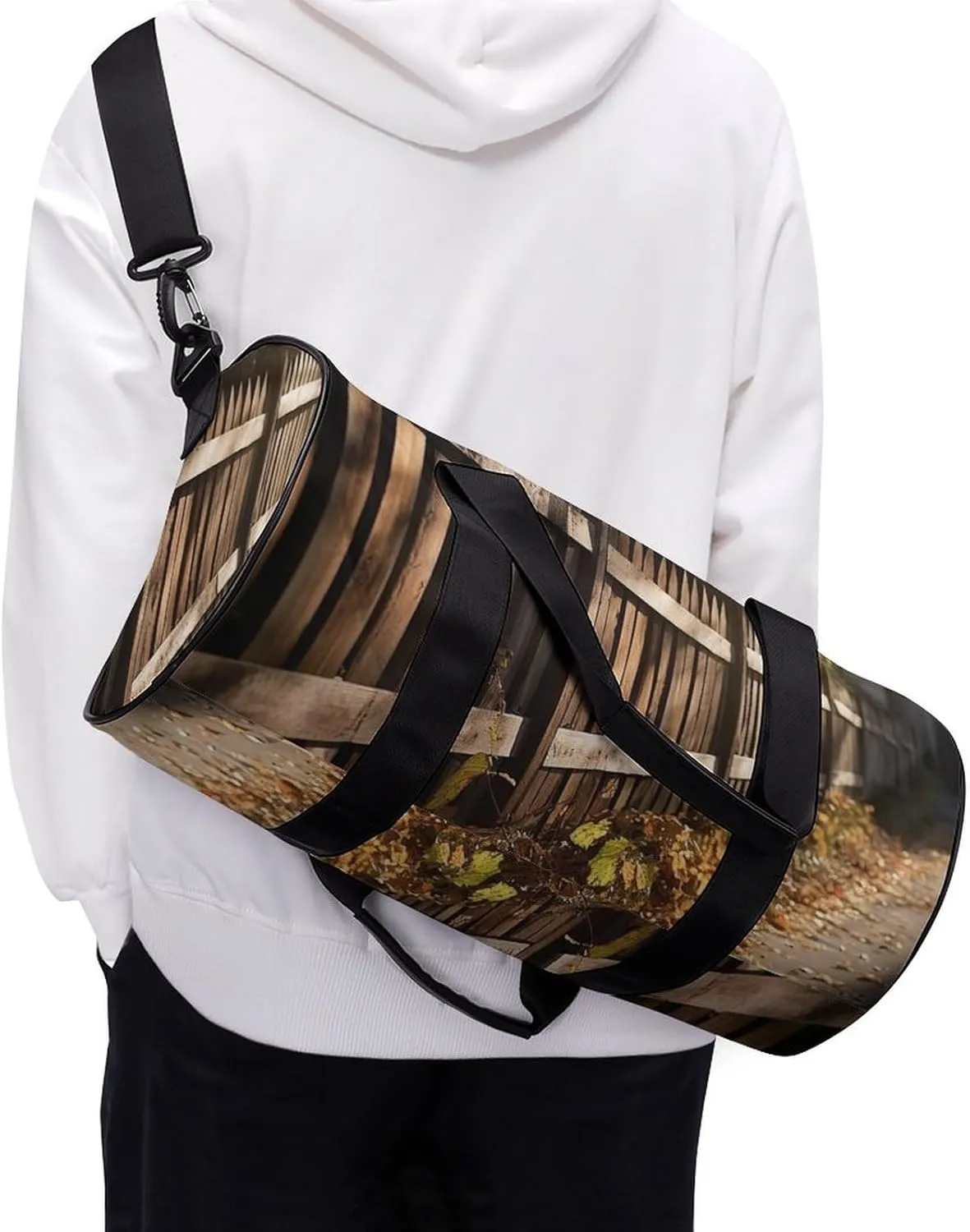Sports Gym Bag for Women Men Travel Duffel Bag Tote Weekender Bag Wood Fence Carry on Overnight Bag for Travel Swimming Fitness Workout Sports Duffle Bag