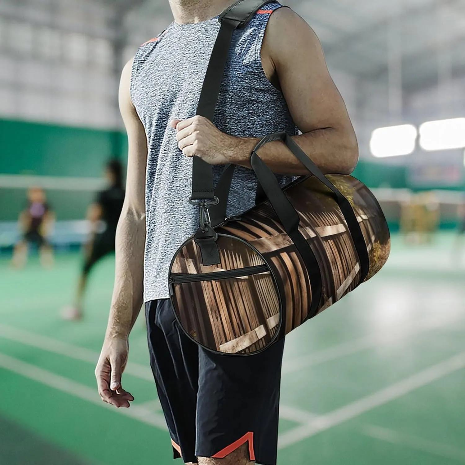 Sports Gym Bag for Women Men Travel Duffel Bag Tote Weekender Bag Wood Fence Carry on Overnight Bag for Travel Swimming Fitness Workout Sports Duffle Bag
