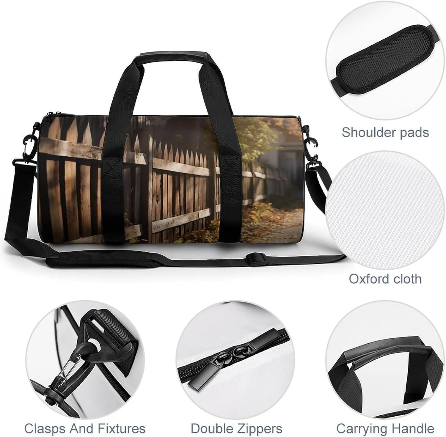 Sports Gym Bag for Women Men Travel Duffel Bag Tote Weekender Bag Wood Fence Carry on Overnight Bag for Travel Swimming Fitness Workout Sports Duffle Bag