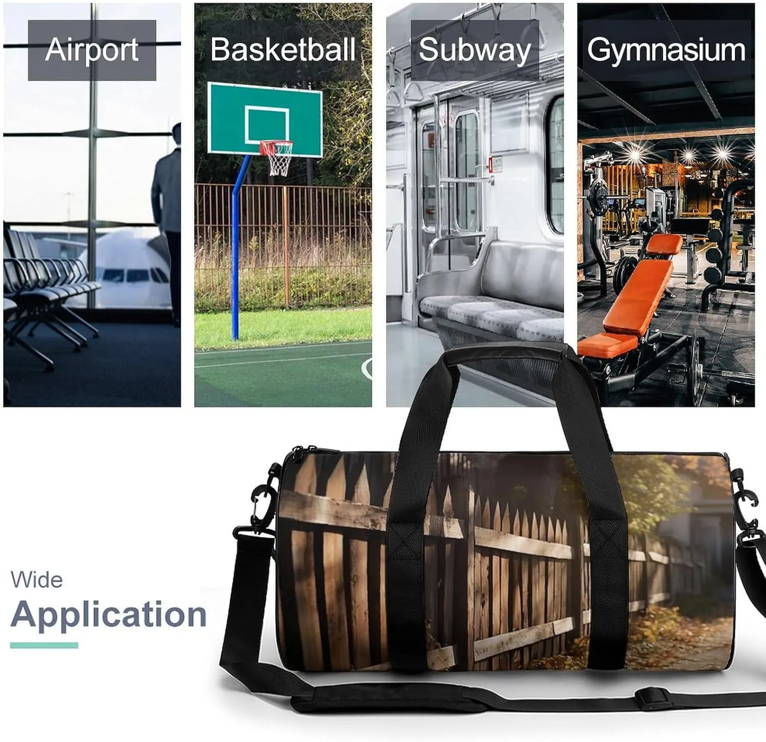 Sports Gym Bag for Women Men Travel Duffel Bag Tote Weekender Bag Wood Fence Carry on Overnight Bag for Travel Swimming Fitness Workout Sports Duffle Bag