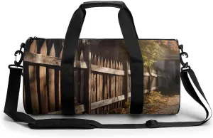 Sports Gym Bag for Women Men Travel Duffel Bag Tote Weekender Bag Wood Fence Carry on Overnight Bag for Travel Swimming Fitness Workout Sports Duffle Bag