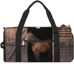 Sports Gym Bag for Women Men with Shoe And Wet Compartment Travel Duffel Bag Barn Horse Weekender Bag Carry on Overnight Bag for Swimming Fitness Workout Sport Duffle Bag