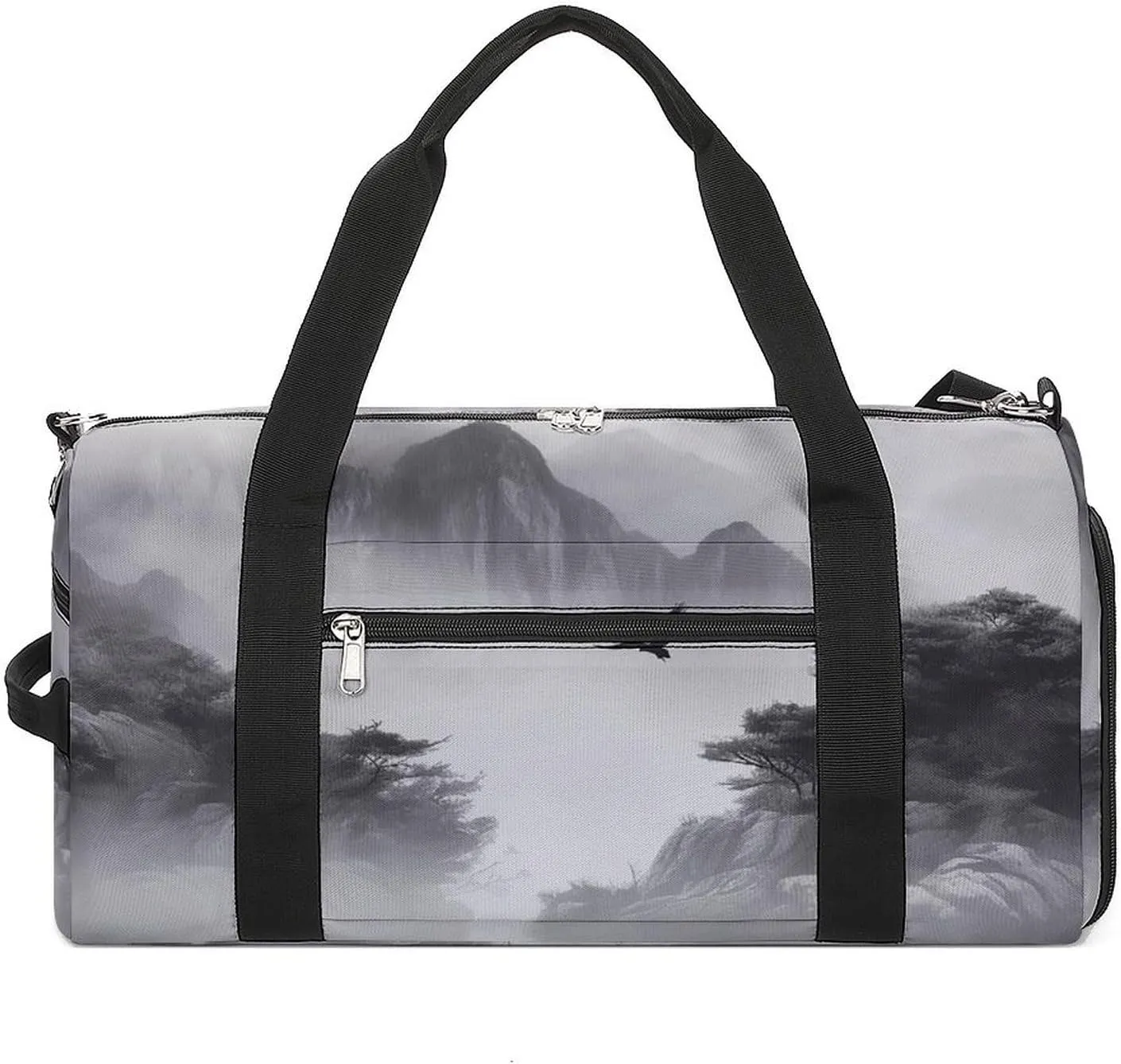 Sports Gym Bag for Women Men with Shoe And Wet Compartment Travel Duffel Bag Mist And Birds Weekender Bag Carry on Overnight Bag for Swimming Fitness Workout Sport Duffle Bag
