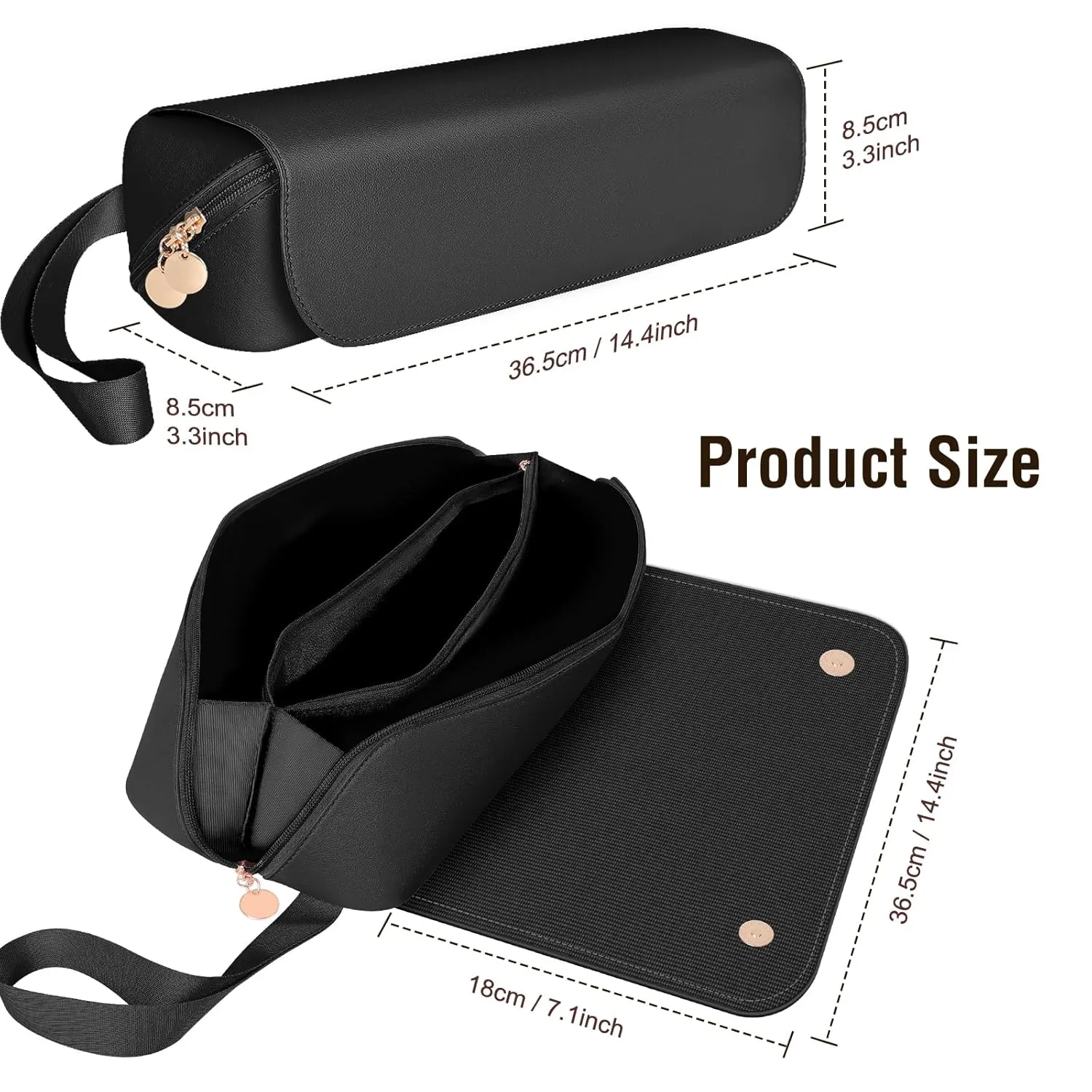 SS Hair Tools Travel Bag and Heat Resistant Mat for Hot Tools, Leather Curling Iron Travel Case for Hair Tools, Portable Travel Essentials for Women, Black