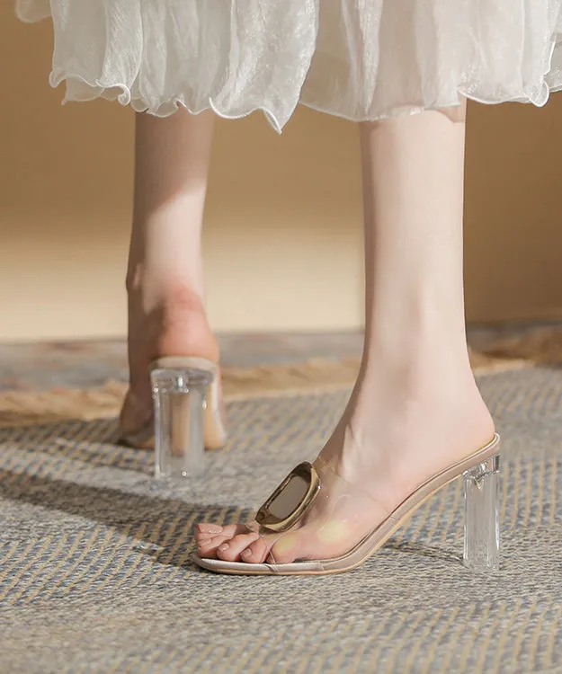 Stylish Apricot Clear Chunky Heels Slide Sandals Peep Toe