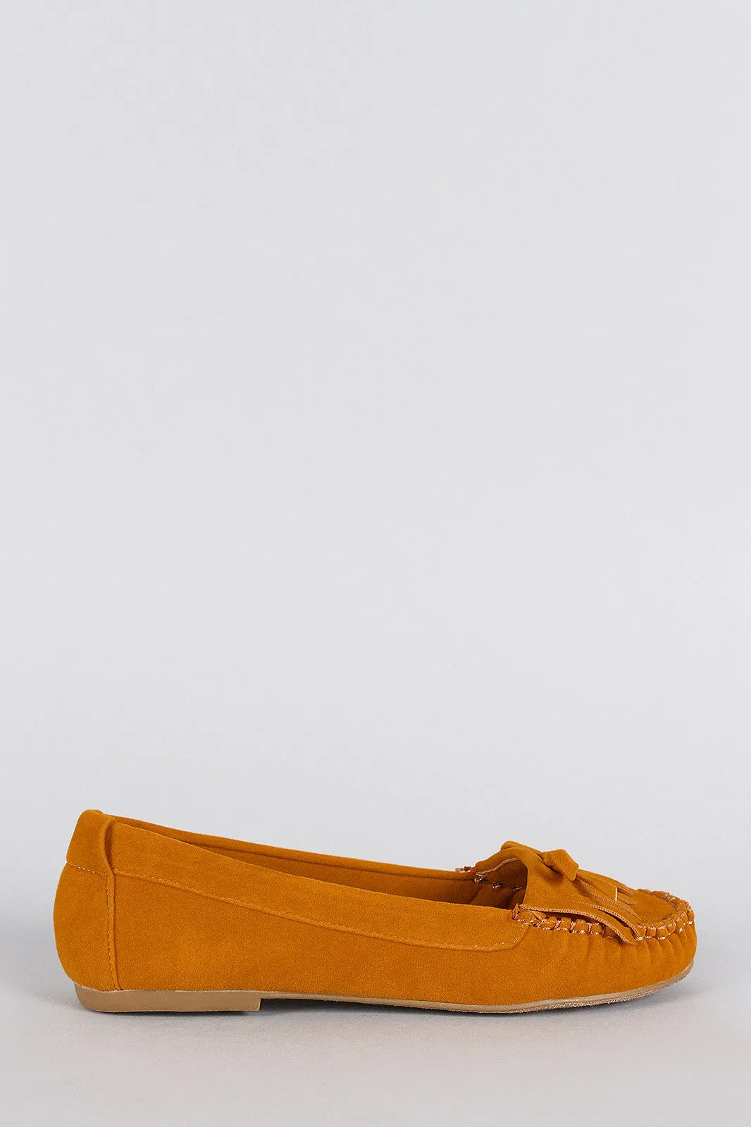 Suede On Slip Bow Bamboo Moccasin Free shipping discount Flat Fringe Industrial-grade