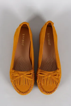 Suede On Slip Bow Bamboo Moccasin Free shipping discount Flat Fringe Industrial-grade