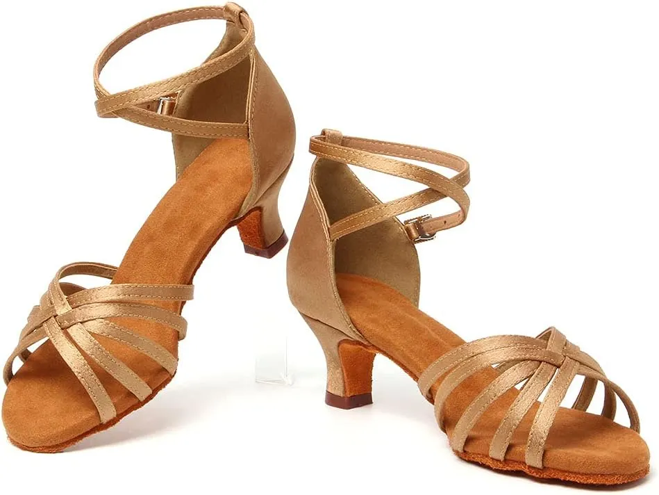 SWDZM Women's Ballroom Dance Shoes Satin Latin Salsa Professional Practice Dancing Shoes