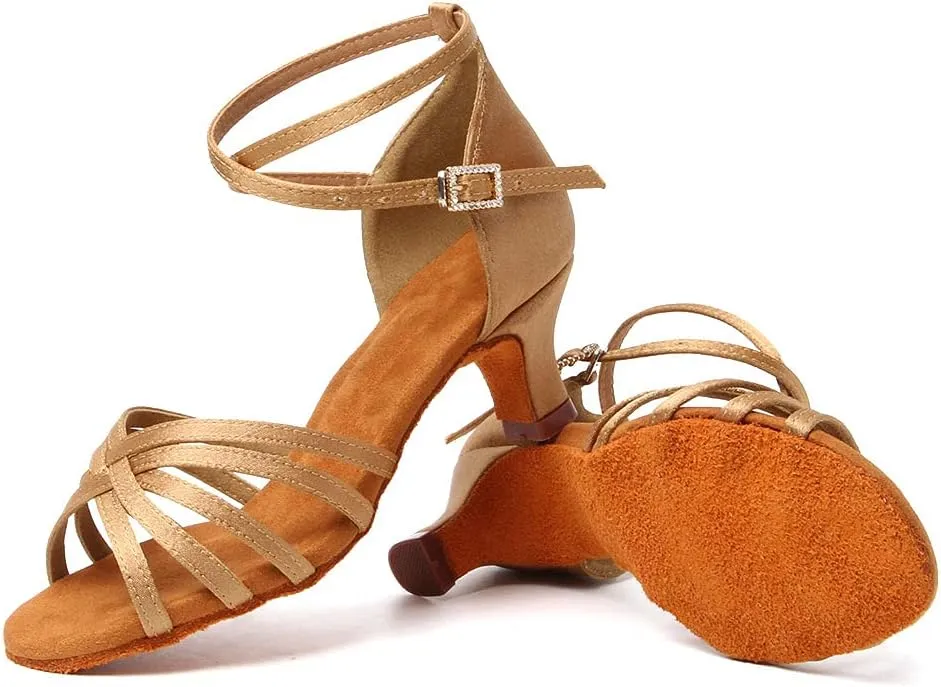 SWDZM Women's Ballroom Dance Shoes Satin Latin Salsa Professional Practice Dancing Shoes