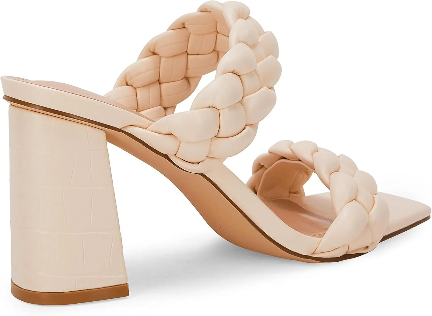 Syktkmx Women's Braided Heeled Sandals Backless Square Open Toe Block Slide Sandals