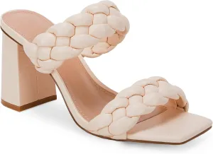 Syktkmx Women's Braided Heeled Sandals Backless Square Open Toe Block Slide Sandals