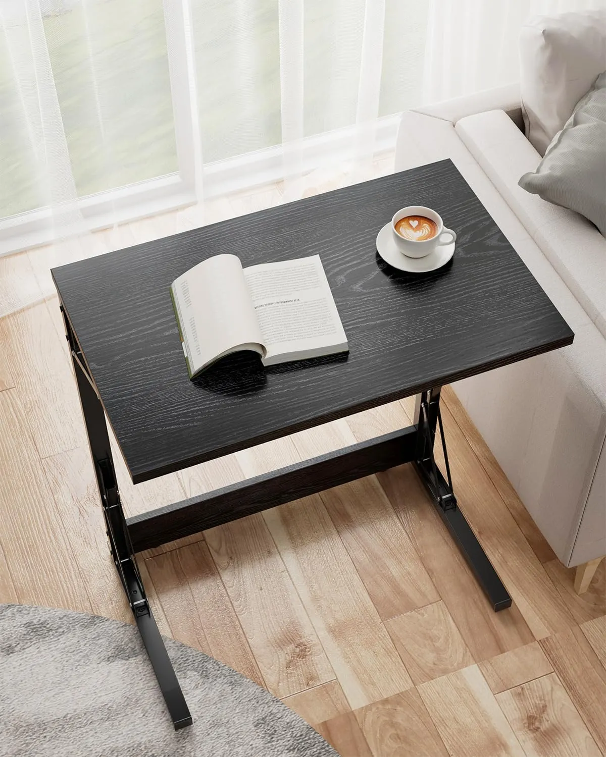 Tatub Folding TV Tray Table, 24" Wide C-Shaped End Table for Couches, Small Sofa-Side Laptop Desk with Metal Frame for Living Room, Bedroom,Black