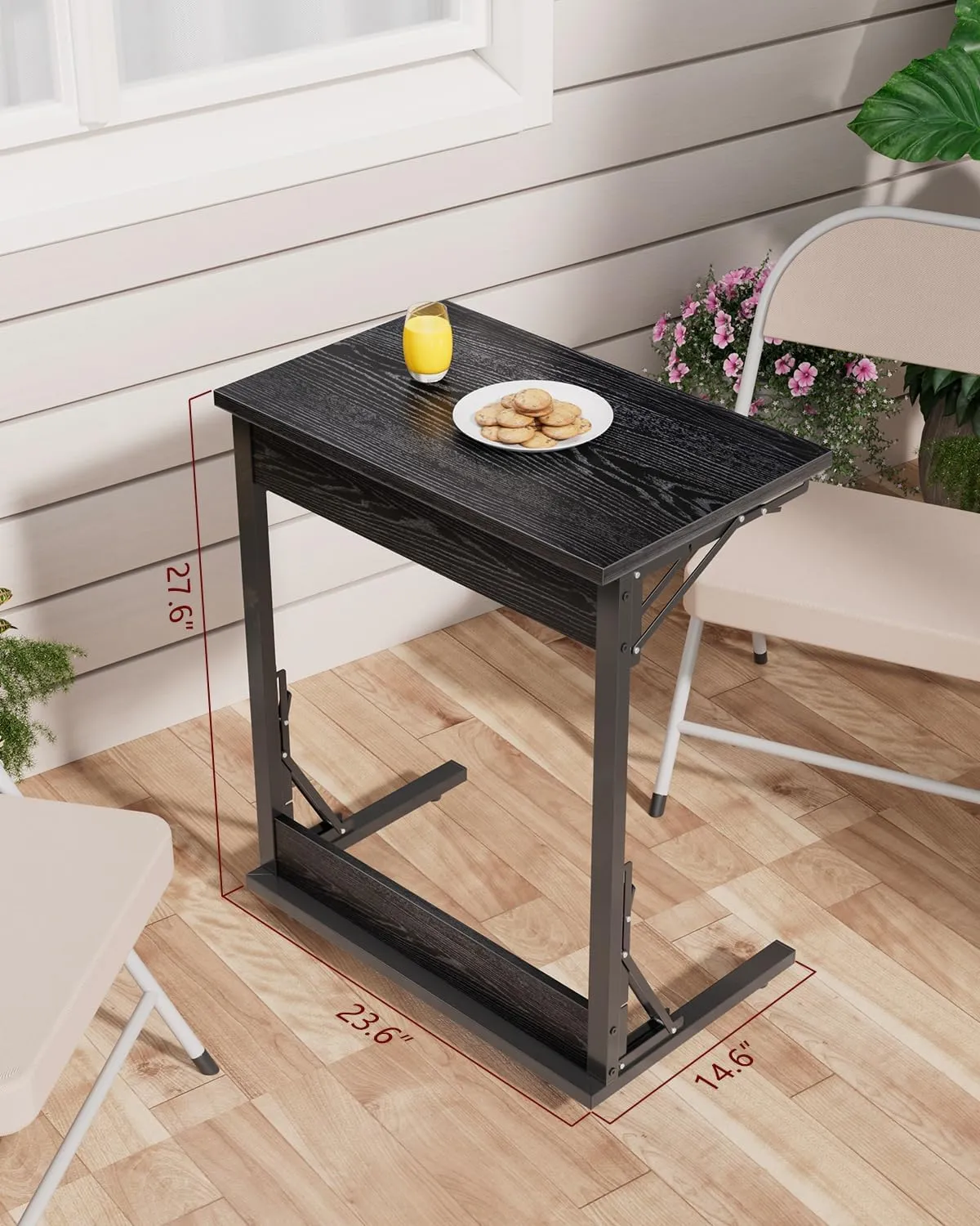 Tatub Folding TV Tray Table, 24" Wide C-Shaped End Table for Couches, Small Sofa-Side Laptop Desk with Metal Frame for Living Room, Bedroom,Black